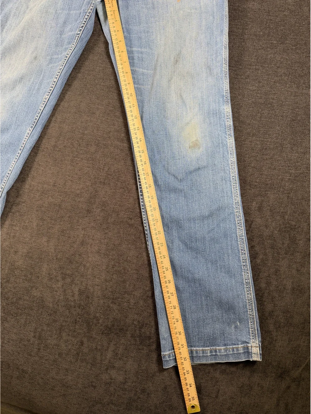 Carhartt Men's Light Blue Denim Work Jeans with Distressed Details, Size 34x34